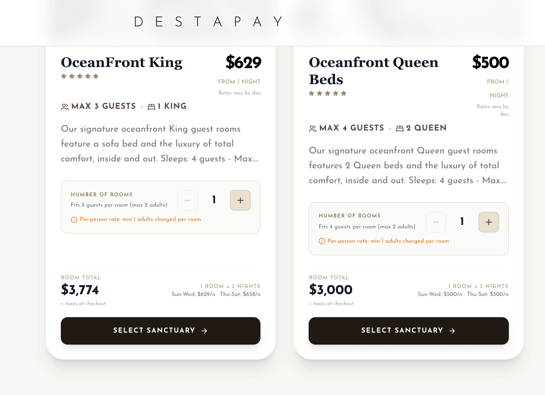 A guest booking a room on a DestaPay group page